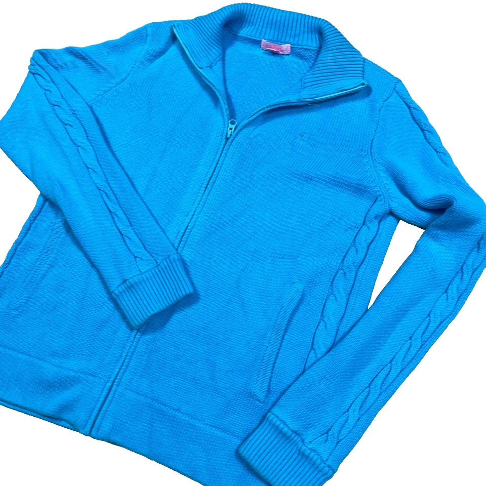 Cárdigan Suéter Lilly Pulitzer Mujer Grande Azul Tejido Chaqueta Cremallera Completa Palmera Foto 2 de 4