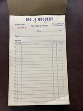 Vintage Sales Receipt Book For BIG 4 GROCERY Pike Place Market Seattle WA 1940s