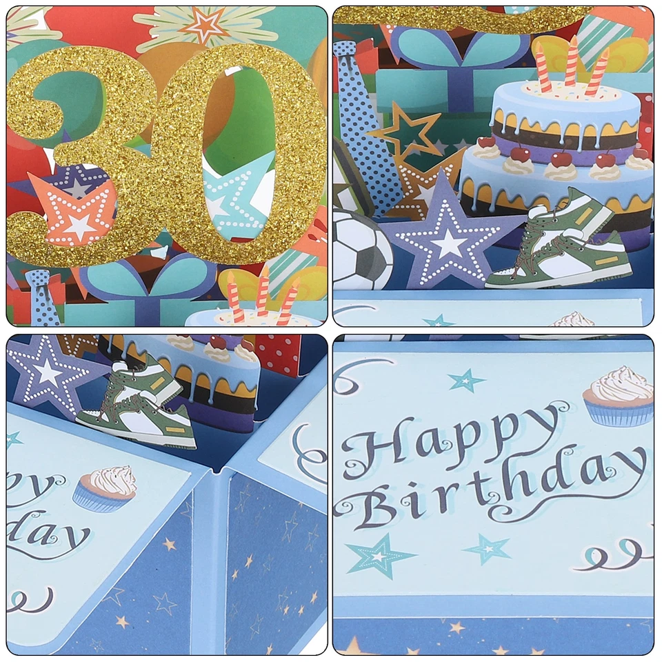 Tarjeta de cumpleaños 30, pop-out para niño mujer, azul Foto 4 de 4