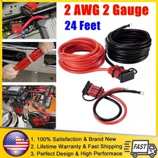 24 FT Heavy Duty Quick Disconnect Winch Power Cable 2 Gauge 2 AWG Copper Wiring