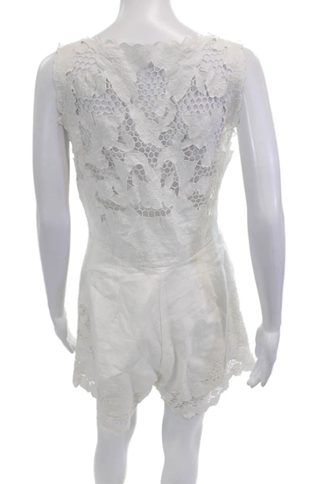 Zimmermann Womens Linen Floral Lace Trim Sleeveless Romper White Size 1 - Image 3 of 4