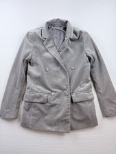 Double Brested Velvet Blazer Jacket Light Gray
