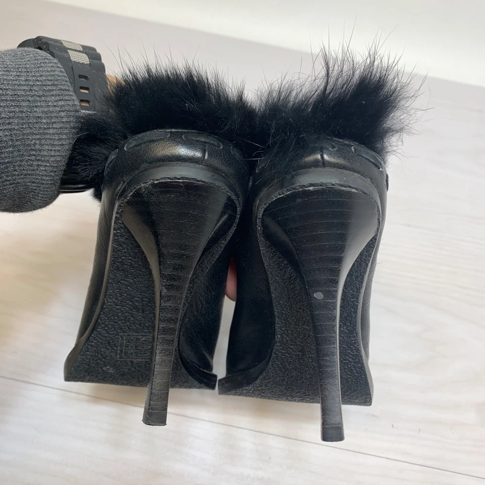 Pelle Moda Black Pointy Toe Heels Pointed Toe Fur Trim y2K Womens Size 8M - Image 4 of 4