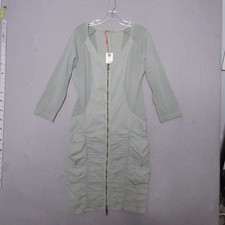 XCVI Wearables Dress Ruched Green Cotton Blend Art to Wear Zip Lagenlook NWT