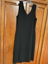 TALBOTS Petite MEDIUM Sheath Dress BLACK Strappy Back Bodice, Side Slit, EUC