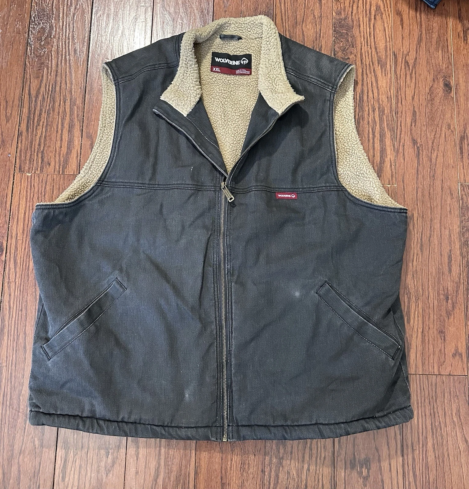 Wolverine Vest Men's XXL Sherpa Lined Canvas Workwear Zip Front Gray/Brown
