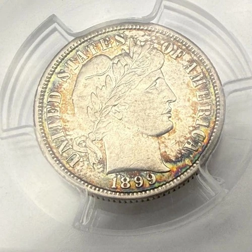 1899-S Barber Dime PCGS AU50 10C Better Date Natural Rainbow Toning Eye Appeal