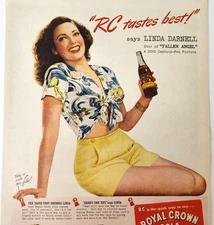 RC Cola Linda Darnell Pinup Royal Crown Soda Pop Vintage 1945 Magazine Print Ad