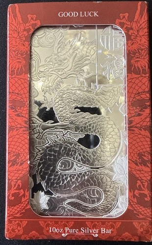 Pamp  10 Oz. Ounce Good Luck Dragon Silver Bar with Capsule And Sleeve