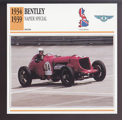 1934-1939 Bentley Napier Special British Race Car Photo Spec Sheet