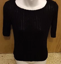 SAKS Fifth Avenue Real Clothes  Women's Small Black Ribbed Sweater 3/4 Sleeves 