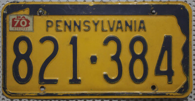 Pennsylvania Nummernschild USA Kennzeichen 1970 US License Plate Oldtimer Schild