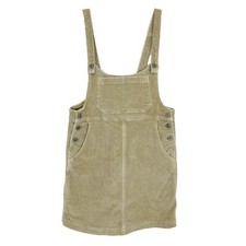 AMERICAN EAGLE Daisy Mini Overall Dress XS Khaki Beige Pocket Corduroy NEW B34