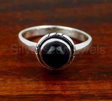 Natural Black Onyx Ring, 925 Sterling Silver Ring Hammered band ring Unisex Ring