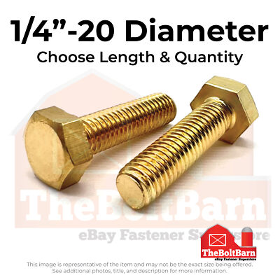 1/4''-20 Brass Hex Tap Bolts Full Thread (Choose Length & Qty)