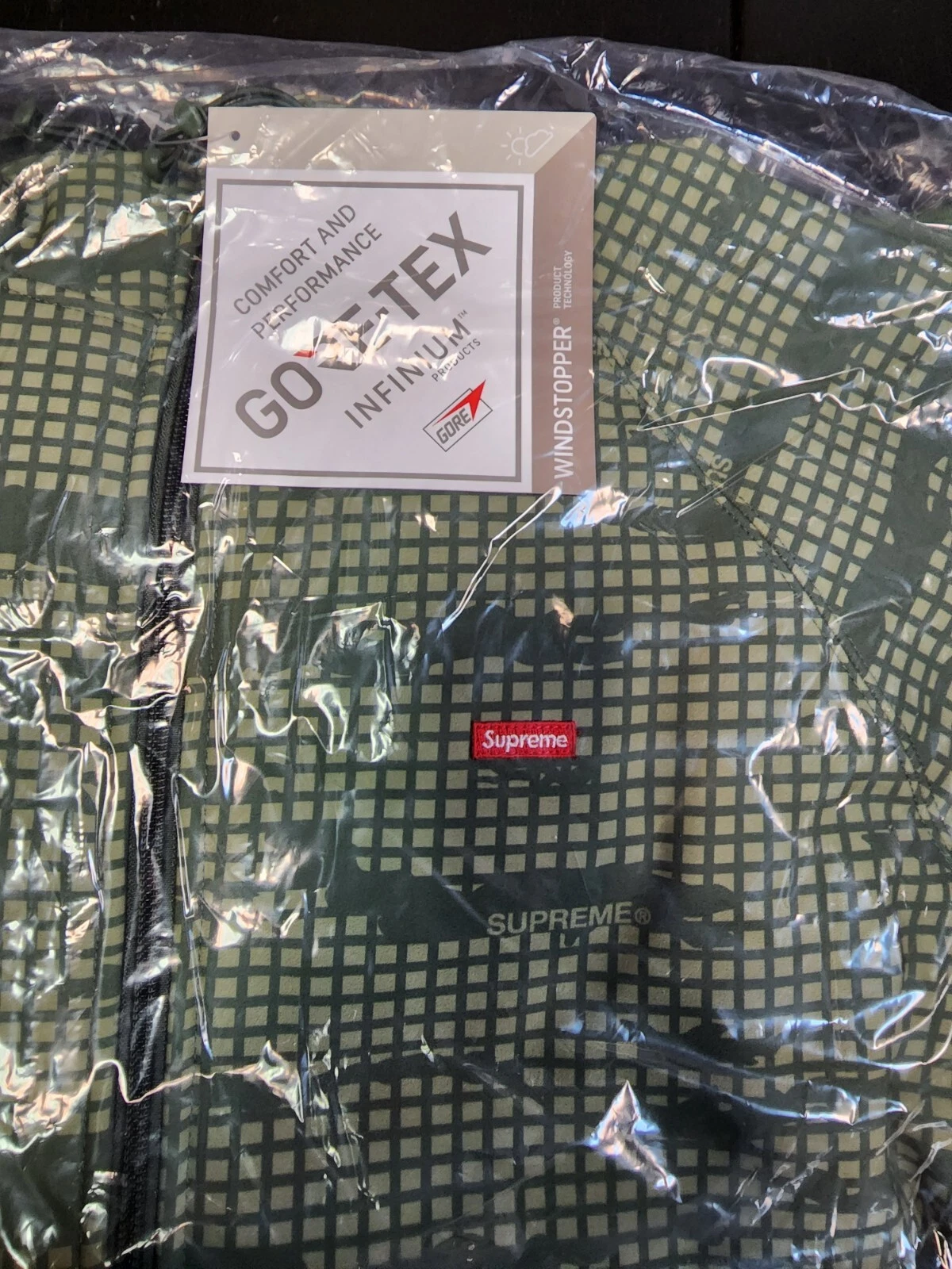 Nuova felpa con cappuccio Supreme WINDSTOPPER con cerniera taglia GRANDE FW21 GRIGLIA OLIVA CON GORETEX