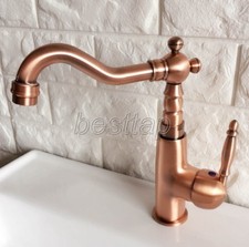 Antique Red Copper Bathroom Kitchen Bar Vessel Sink Swivel Faucet Tap snf410