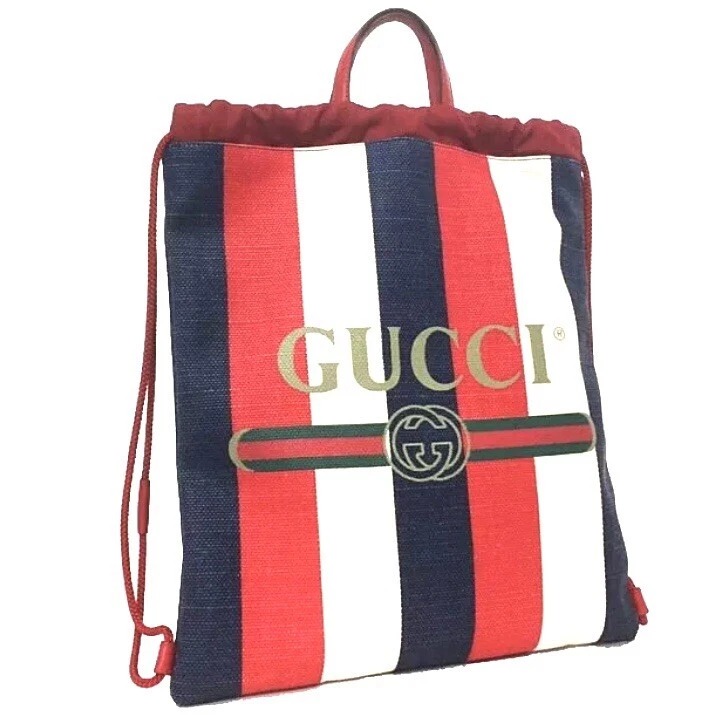 Mochila de Mano Gucci #473872 GG Estampado Rayas Cordón Lona, Nueva con Etiquetas