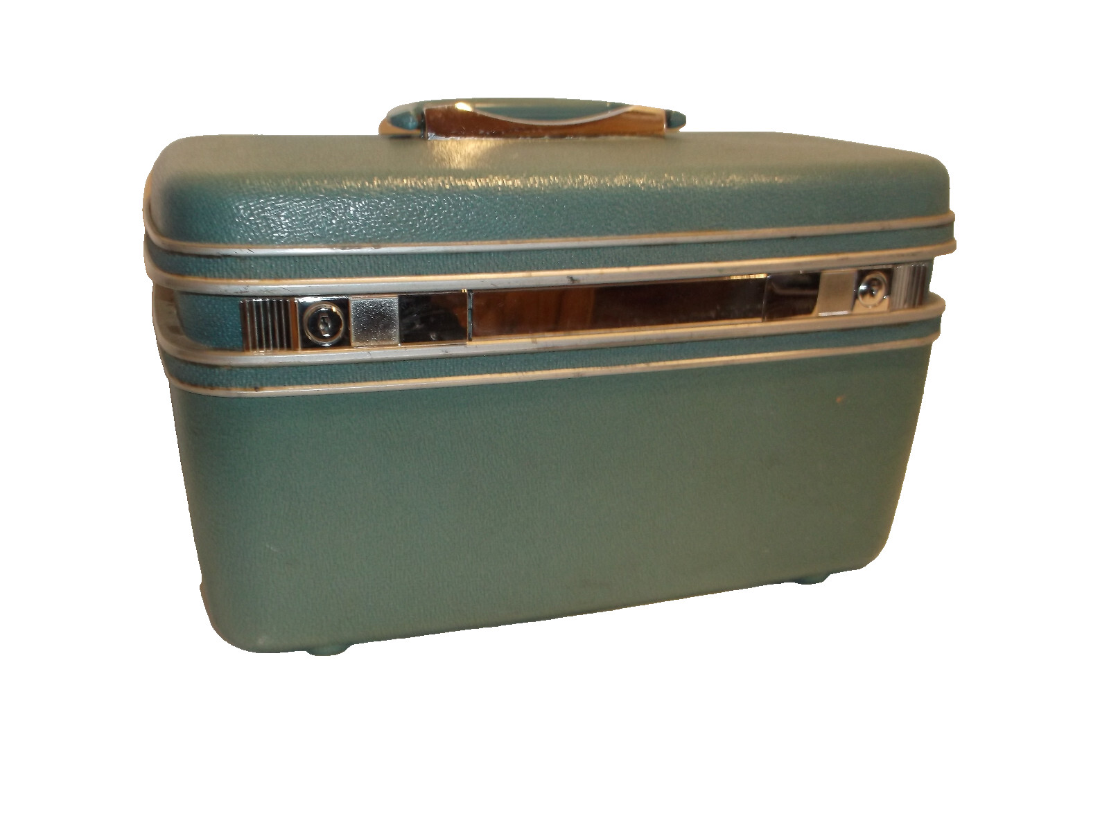 VINTAGE SAMSONITE Travel/Train Makeup Hard Case Turquoise N/key C. early 1970's