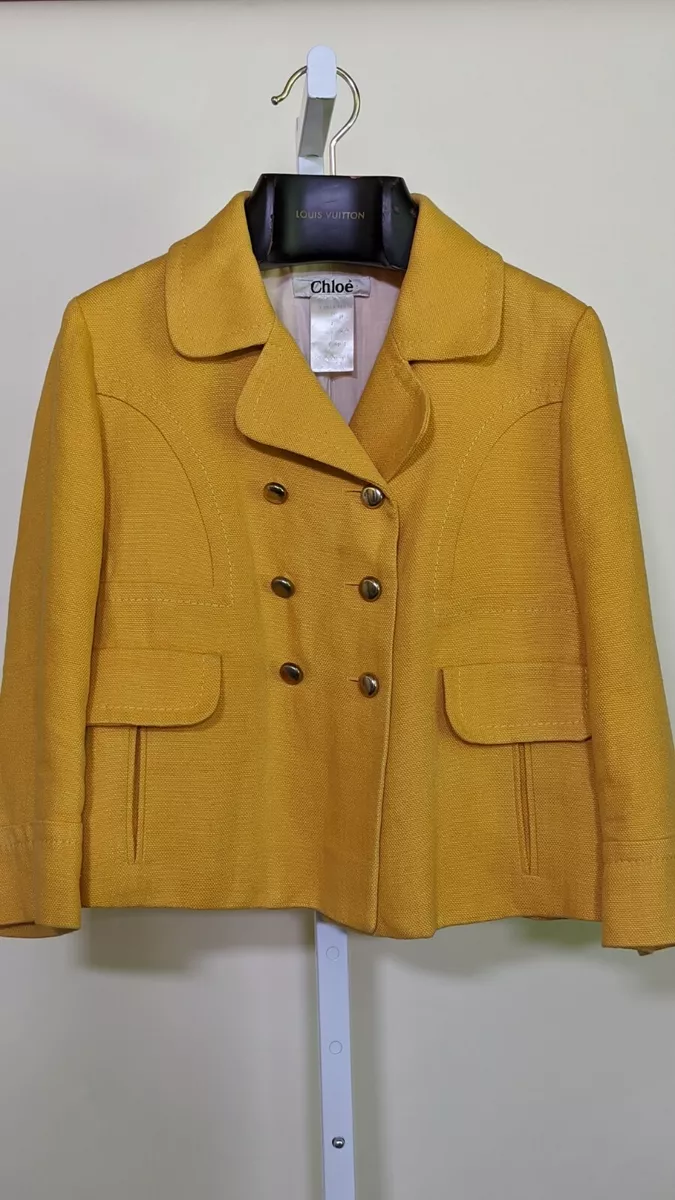 Chloe Vintage 90s Heavy Linen Yellow Gold Button Blazer Jacket T40 France