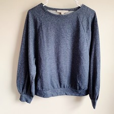 Loft Blue Silver Sparkle Balloon Puff Sleeve Crewneck Sweater Size XS NWT