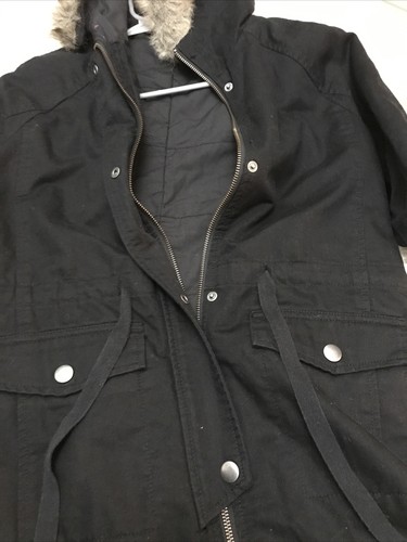 Nordstrom Rubbish Conch Waist Faux Fur Trim Hood Parka Coat Size XS BLACK - Picture 4 of 8