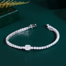 Gorgeous White Cubic Zircon Pave Square Round Tennis Bracelet With Safety Clasp