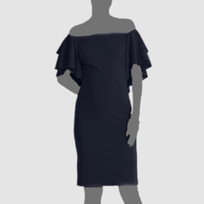 $155 Ralph Lauren Women's Blue Ruffled Short-Sleeve Off-Shoulder Dress Size 8