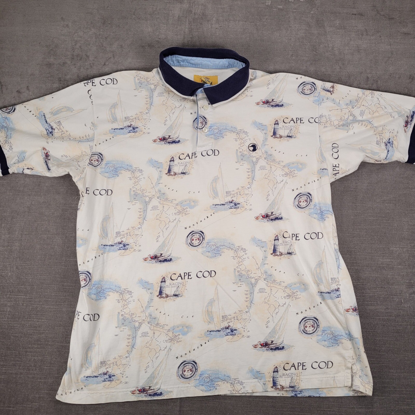 Duck Head Vintage Cape Cod Racing Polo Shirt Nautical Map Short Sleeve Sz XL