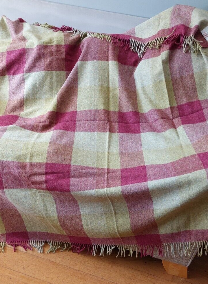 SUSIE WATSON DESIGNS. PAIR OF ROSE OLIVE HARLEQUIN,SHETLAND WOOL THROWS