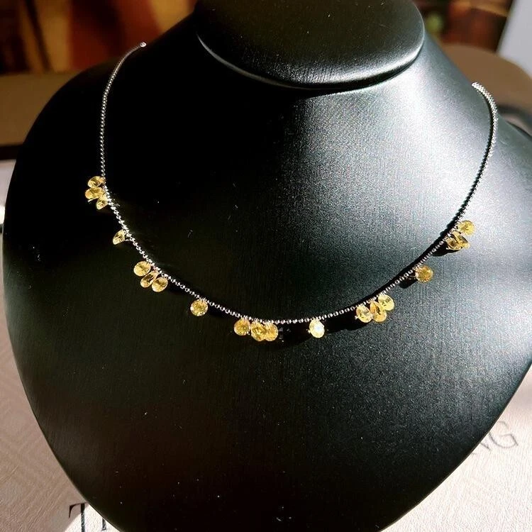 Collar de oro de 18 quilates Vermeil, cadena de capas de diamantes blancos amarillos cultivados en laboratorio Foto 2 de 4