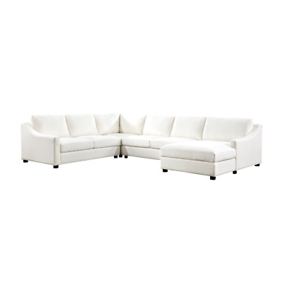 SPACIOUS TEXTURED FABRIC IVORY 4 PC SOFA SECTIONAL CHAISE LIVING ROOM FURNITURE