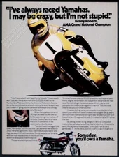 1974 Yamaha RD350 motorcycle Kenny Roberts race photo vintage print ad