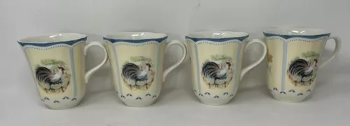 4 Lenox Rooster Mugs - Provencal Garden Pattern