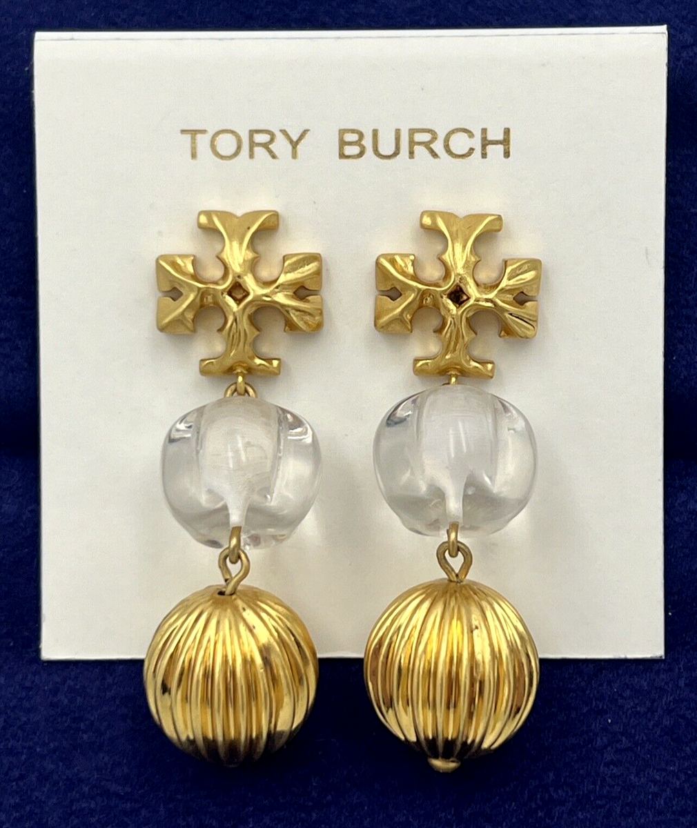 TORY BURCH ROXANNE EARRING SMALL DOUBLE DROP ROLLED GOLD