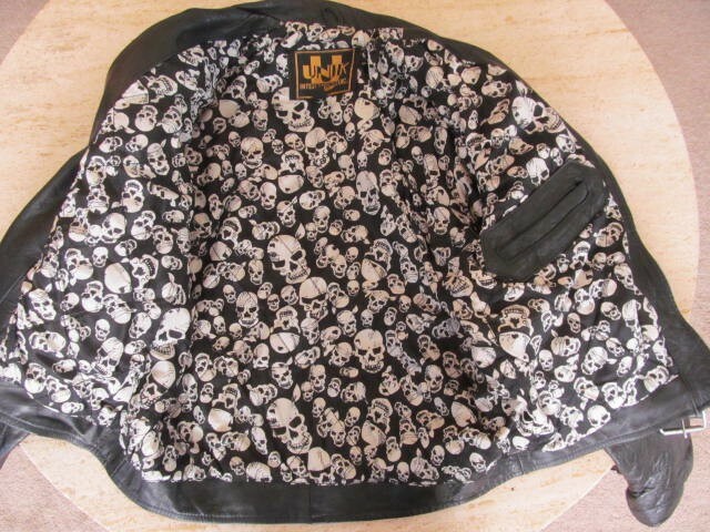 UNIK - Black Leather Jacket Heavy Duty Skull Lining Biker (Size 40) UNIK - Black Leather Jacket Heavy Duty Skull Lining Biker (Size 40)