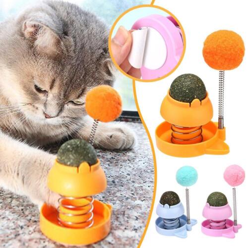 Rotatable Pet Catnip Ball Wall Toys Healthy Natural Cleaning Teeth Cats Lick USN - Picture 1 of 21