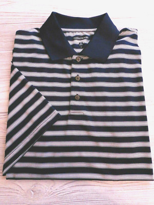 Pebble Beach Men's Golf/Polo Shirt - Size Medium; Navy Blue/White Stripes - New!