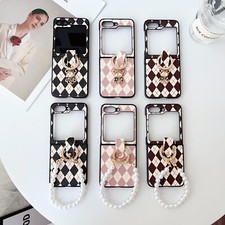 For Samsung Galaxy Z Flip 7 6 5 4 3 Lozenge Pattern Phone Case With Ring Holder