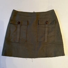 Venroy Sz M Green Khaki Mini Skirt Australia 100% Linen Pockets EUC