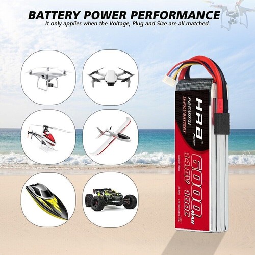 2 unidades HRB 14,8V 6000mAh 4S 100C Traxxas Lipo batería para helicóptero RC Car Truck - Imagen 4 de 7