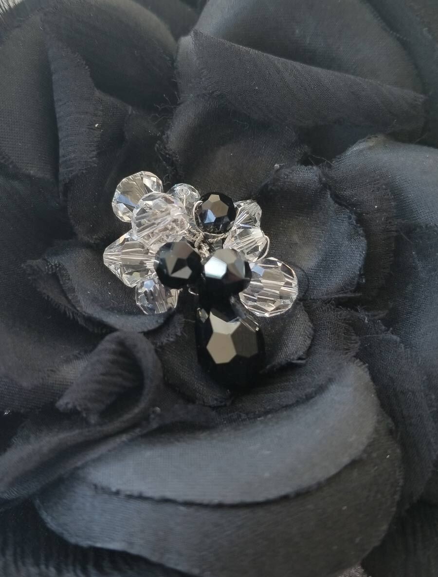 Ossai SS11-FL-19 Crystals Feathers Black Hair Flower Bridal 