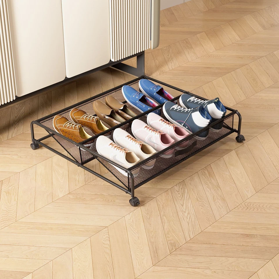 Almacenamiento de zapatos grande debajo de la cama con ruedas organizador de zapatos debajo de la cama rodante de metal Foto 2 de 4