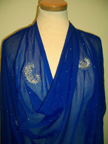 TRAUMHAFTER DESIGNER STOFF ROYALBLAU CHIFFON MIT SILBERMETALLIC STICKEREI 6yds - Bild 6 von 11