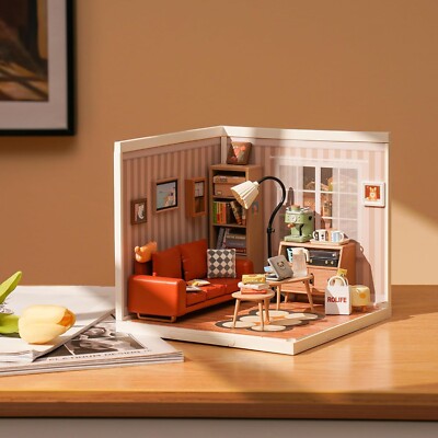 Rolife Plastic DIY Miniature Dollhouse with LED Building Set Cozy Living Lounge