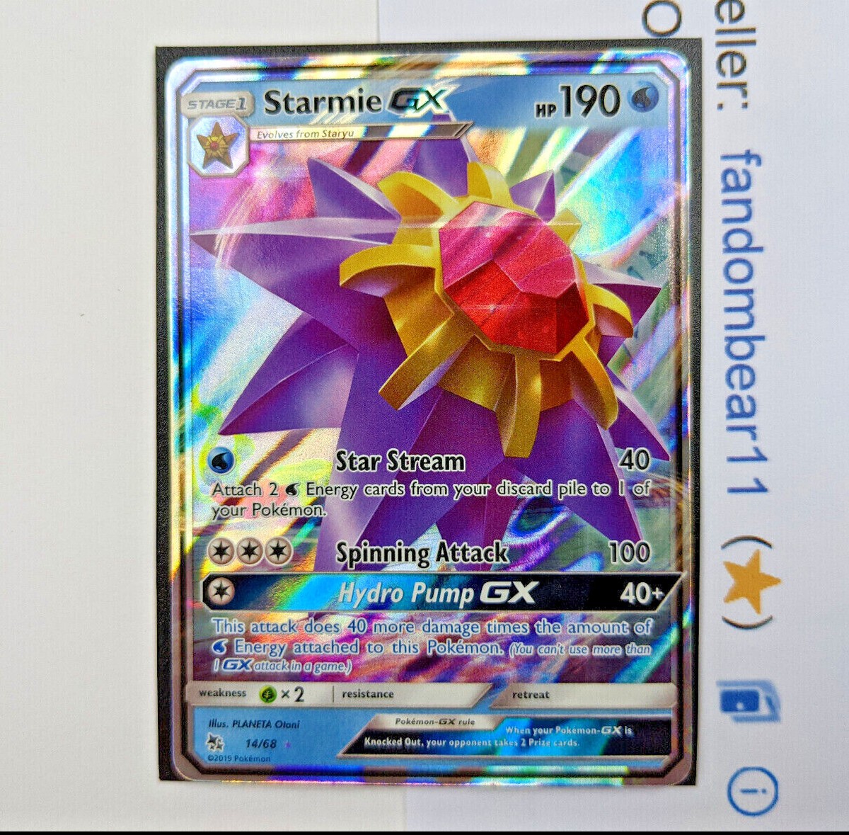Starmie GX ULTRA RARE card 14/68 Sun & Moon Hidden Fates 2019