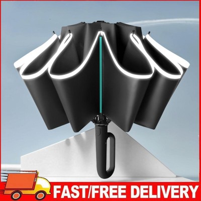 Fully Automatic Reverse Folding Umbrella Windproof for Sun/Rain Days (Black)