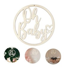 Large Wooden Oh Baby Sign 14 inch Letter Cutouts Wall Hanging Circle Oh Baby