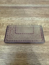 Vintage Tooled Leather Checkbook Cover Wallet Tan Brown Geometric Design