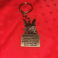 Guardian Angel Religious Prayer Keychain Bronze Tone Spiritual Charm